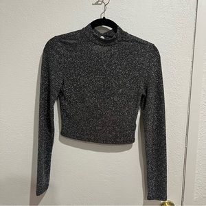 H&M Black Glitter Mock Neck Top